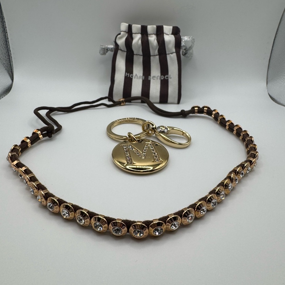 Henri Bendel Gold and Brown Headband with M Keychain